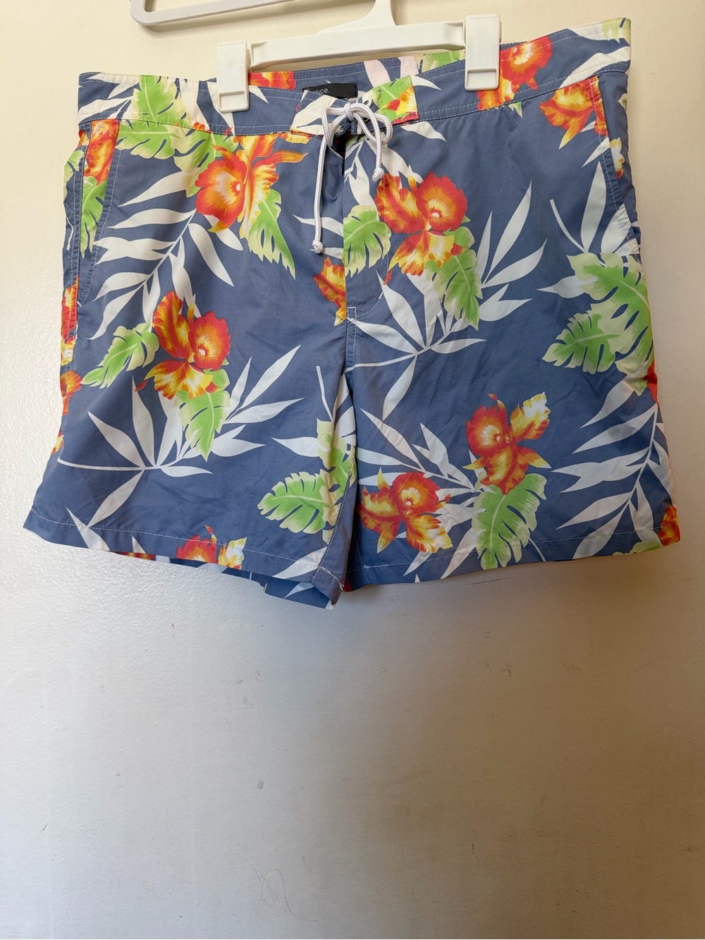 Vince Tropical Floral Swim Trunks Board Shorts Blue Hawaiian Print Size 36